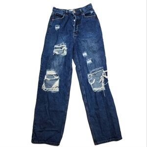 Cello Button Fly Hi Rise Wide Leg Distressed Blue Jeans Size 3